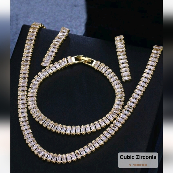 Jewelry - #36 3pcs/Set Cubic Zirconia Inlay Necklace, Bracelet And Earrings Set